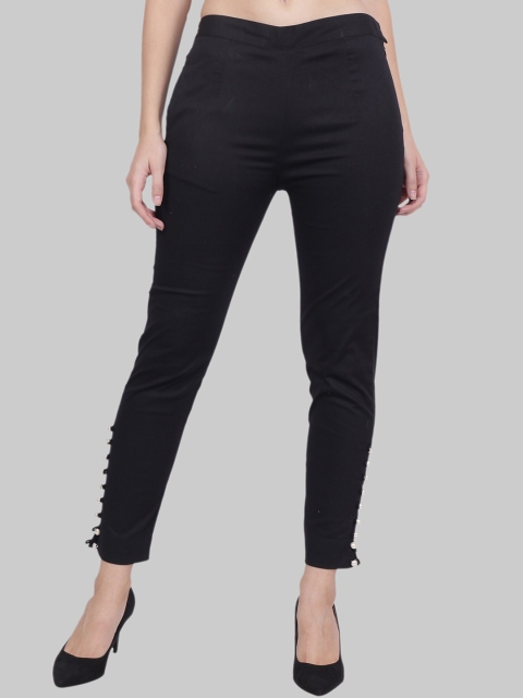 

Popwings Women Black Smart Cotton Trousers