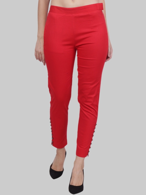 

Popwings Women Red Smart Trouser