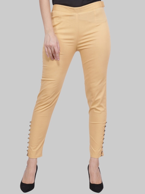 

Popwings Women Gold-Toned Smart Cotton Trousers