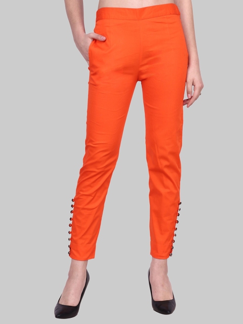 

Popwings Women Orange Smart Cotton Trouser