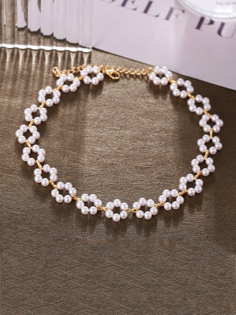 

Jewels Galaxy White & Gold-Plated Brass Gold-Plated Choker Necklace