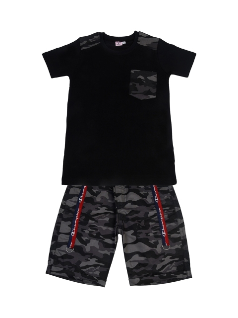 

POMY & JINNY Boys Black & Grey Printed T-shirt with Shorts