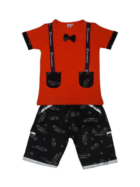 

POMY & JINNY Boys Red & Black Printed T-shirt with Shorts