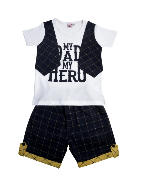

POMY & JINNY Boys White & Black Checked T-shirt with Shorts