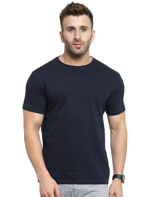 

FRENCH KLEIDER Men Blue Solid Cotton T-shirt