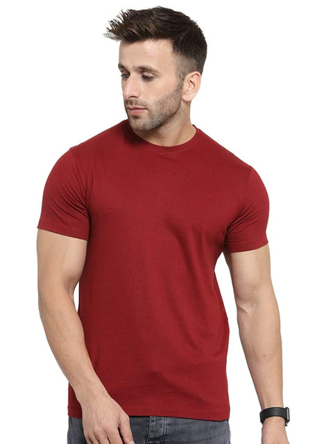 

FRENCH KLEIDER Men Maroon Solid Cotton T-shirt