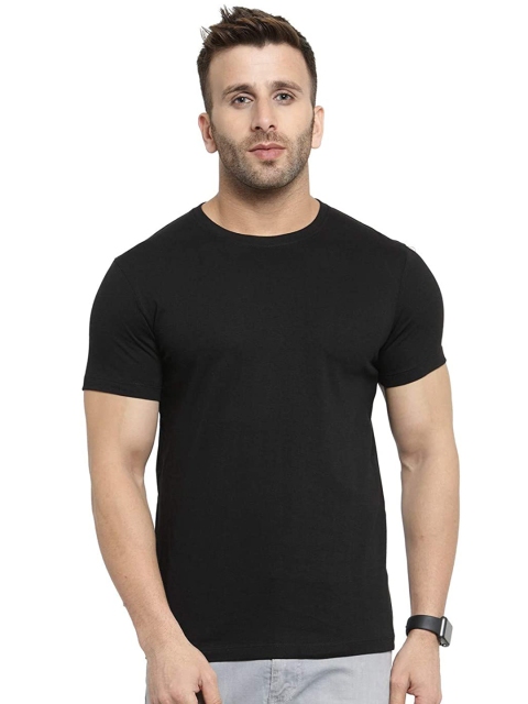 

FRENCH KLEIDER Men Black Solid Cotton T-shirt