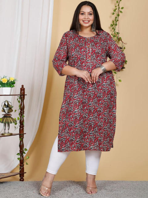 

PNEHA Women Plus Size Red & White Floral Printed Kurta
