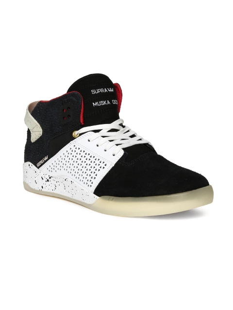 

Supra Men Black & White Solid Suede Mid-Top Sneakers with Laser Cut Detail