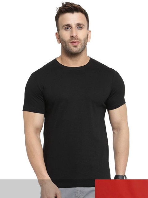 

FRENCH KLEIDER Men Pack of 2 Black & Red Round Neck T-shirt
