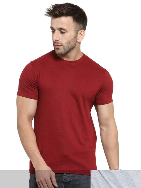 

FRENCH KLEIDER Men Pack of 2 Maroon & Grey Slim Fit T-shirt