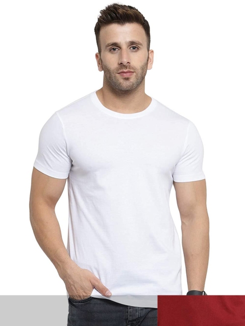 

FRENCH KLEIDER Men Pack of 2 White & Maroon Round Neck T-shirt