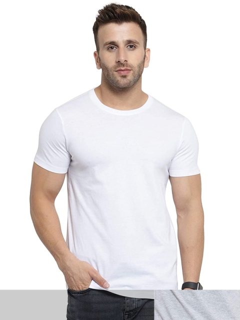 

FRENCH KLEIDER Men Pack of 2 White & Grey Round Neck T-shirt