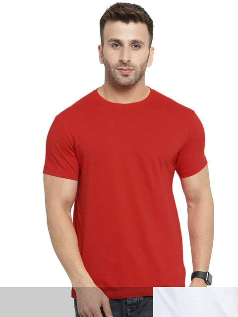 

FRENCH KLEIDER Men Pack of 2 Red & White Slim Fit T-shirt