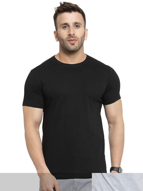

FRENCH KLEIDER Men Pack of 2 Black & Grey Slim Fit T-shirt