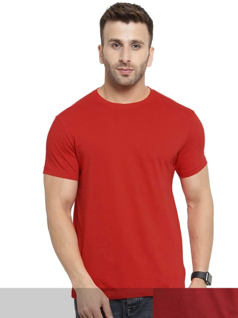 

FRENCH KLEIDER Men Pack of 2 Red & Maroon Slim Fit T-shirt
