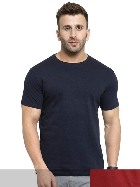 

FRENCH KLEIDER Men Pack of 2 Navy Blue & Maroon Slim Fit T-shirt