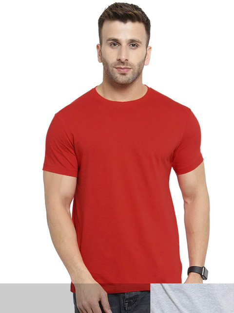 

FRENCH KLEIDER Men Pack of 2 Solid Short Sleeve Slim Fit T-shirt, Red