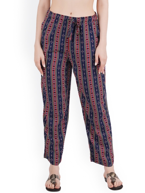 

Style Shoes Women Navy Blue And Maroon Printed Rayon Lounge Pant