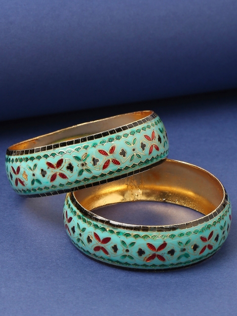 

OOMPH Set of 2 Sea Green Printed Textured Bangles
