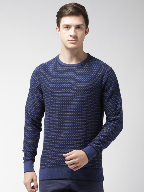 

Tommy Hilfiger Men Black & Blue Self Design Pullover