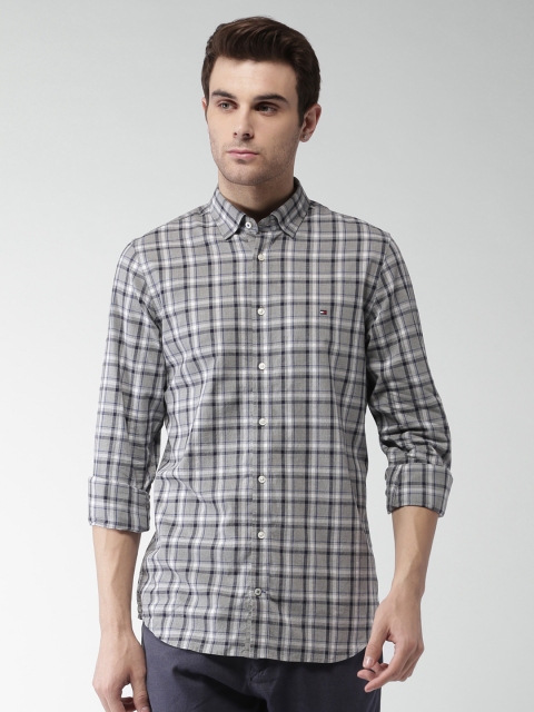 

Tommy Hilfiger Men Grey & Blue Slim Fit Checked Casual Shirt