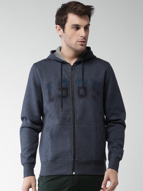 

Tommy Hilfiger Men Navy Blue Printed Hooded Sweatshirt