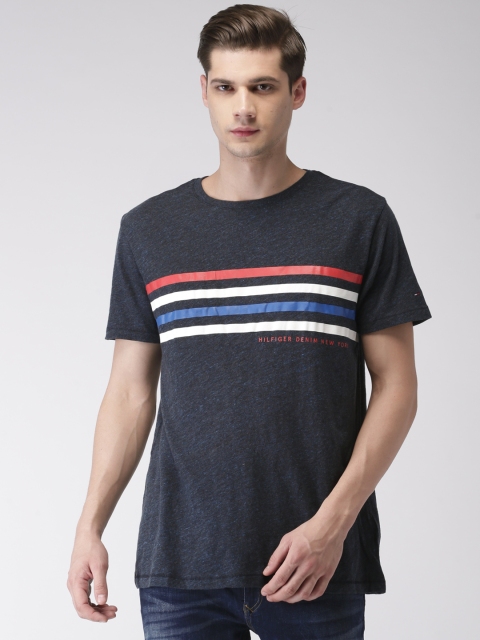 

Tommy Hilfiger Men Navy Blue Striped Round Neck T-shirt