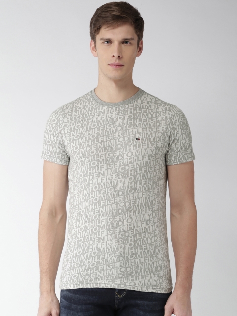 

Tommy Hilfiger Men Grey & White Patterned T-shirt