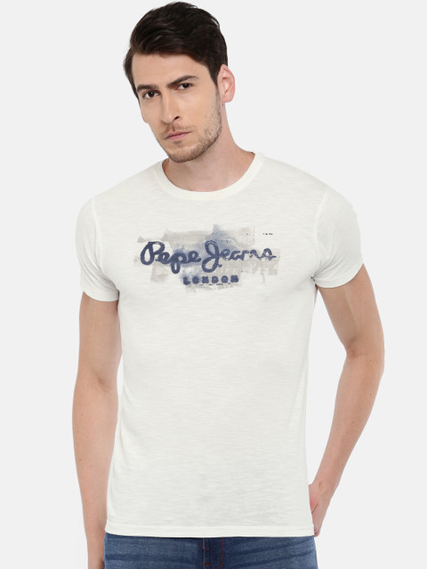 

Pepe Jeans Men Off-White Printed T-shirt