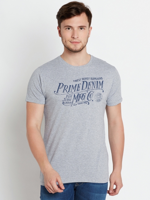 

Pepe Jeans Men Grey Melange Printed Round Neck T-shirt