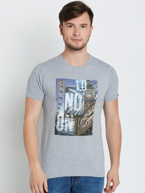 

Pepe Jeans Men Grey Melange Printed Slim Fit Round Neck T-shirt