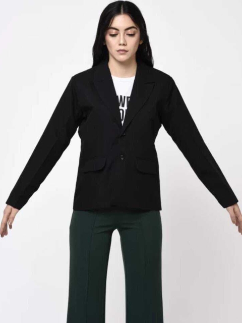 

Next One Women Black Solid Single-Breasted Formal Blazers