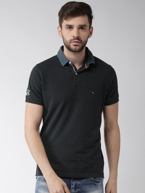 

Tommy Hilfiger Men Navy Blue Solid Polo Collar T-shirt