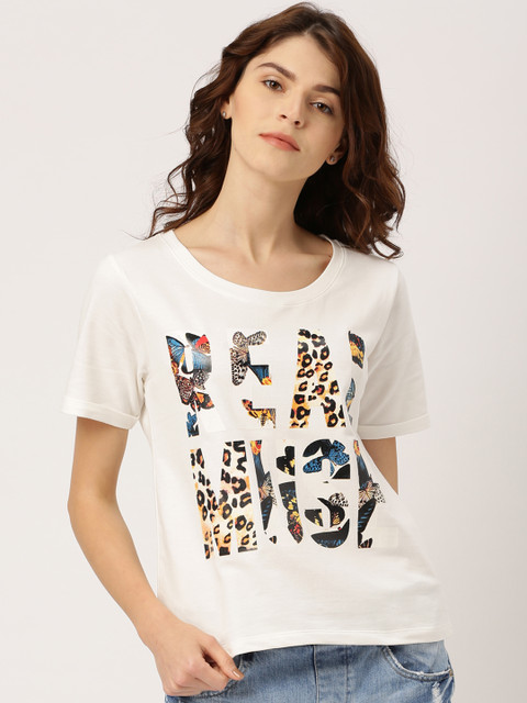 

Ms.Taken by Kriti Sanon Women White Printed Round Neck T-shirt