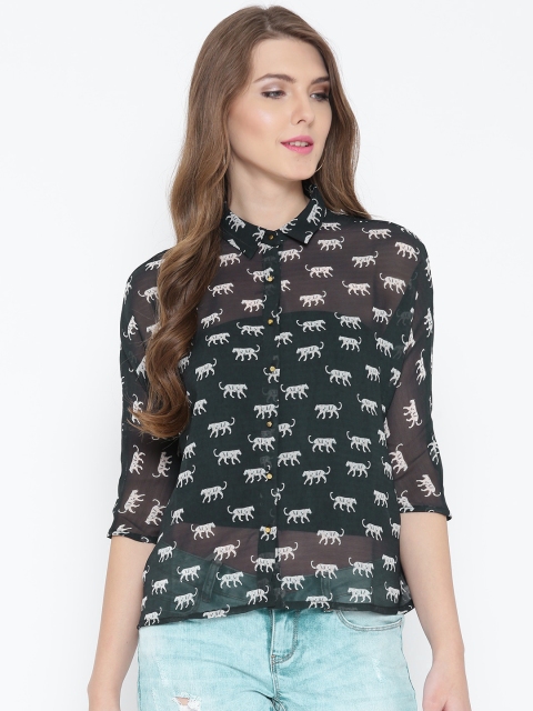 

Ms.Taken Women Charcoal Grey Printed Semi-Sheer Casual Shirt