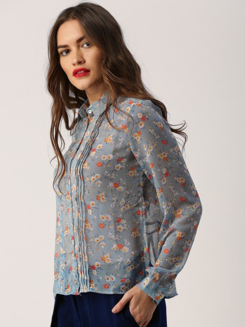 

Ms.Taken Women Blue Printed Shirt Style Top
