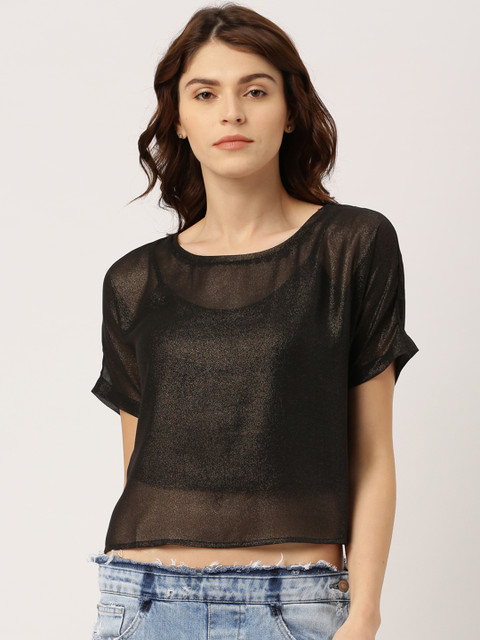

Ms.Taken by Kriti Sanon Women Black Solid Sheer Top
