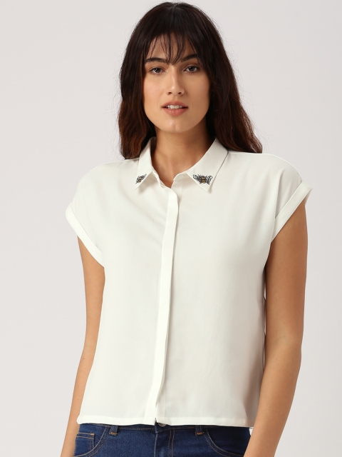 

Ms.Taken Women Off-White Solid Shirt Style Top