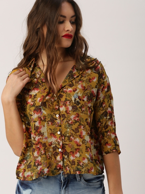 

Ms.Taken by Kriti Sanon Women Mustard Yellow Printed Shirt Style Top