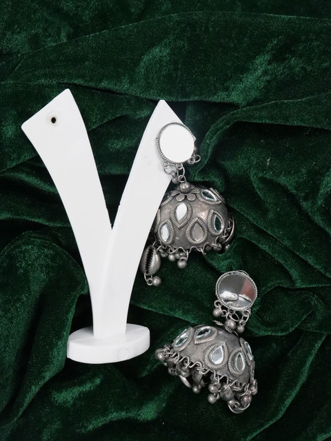 

Krelin Silver-Toned Dome Shaped Jhumkas Earrings