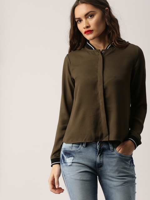 

Ms.Taken by Kriti Sanon Women Olive Green Solid Shirt Style Top