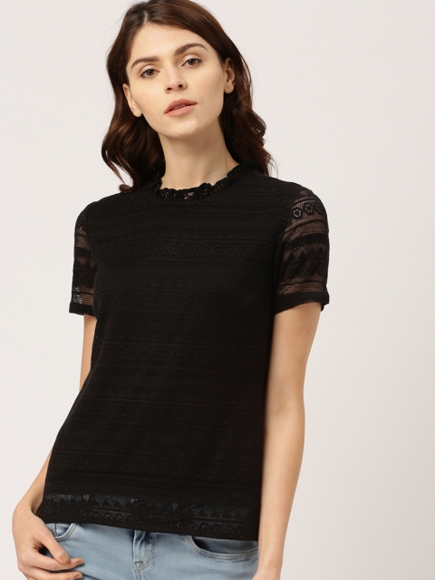 

Ms.Taken by Kriti Sanon Women Black Self Design Pure Cotton Top