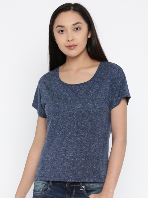 

MMs.Taken by Kriti Sanon Women Navy Blue Solid Round Neck T-shirt