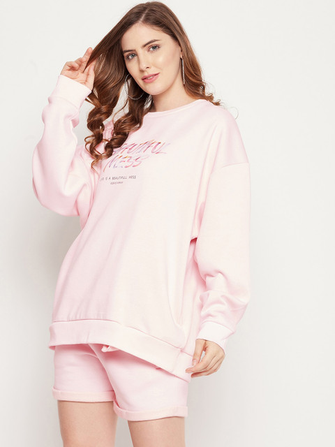 

EDRIO Women Pink Printed Cotton Blend Co-Ords