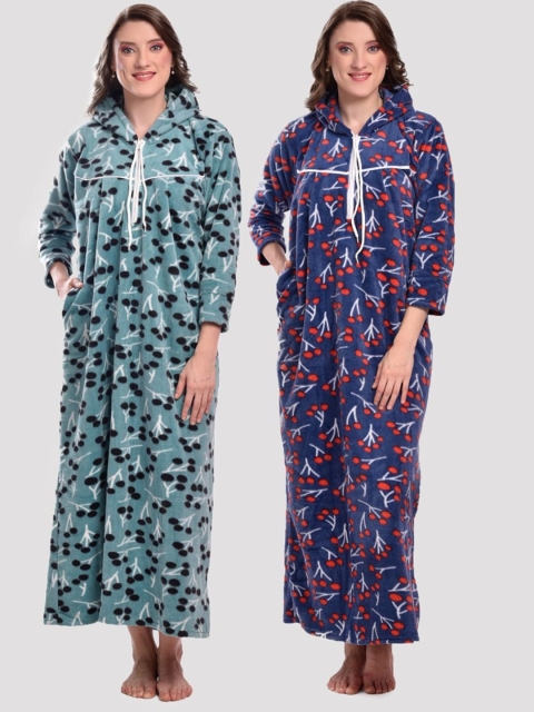 

CIERGE Set of 2 Green Printed Maxi Nightdress