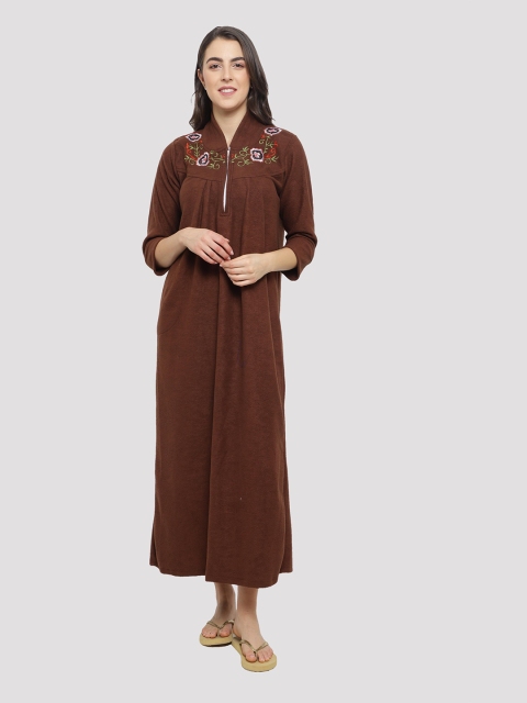 

CIERGE Brown Embroidered Maxi Nightdress