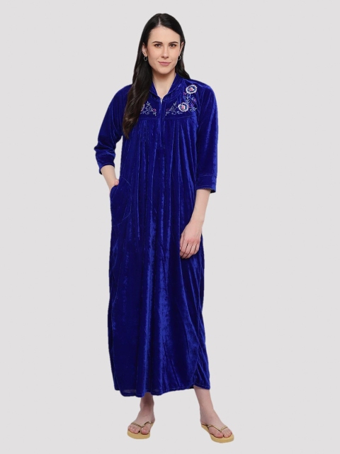 

CIERGE Blue Embroidered Maxi Nightdress