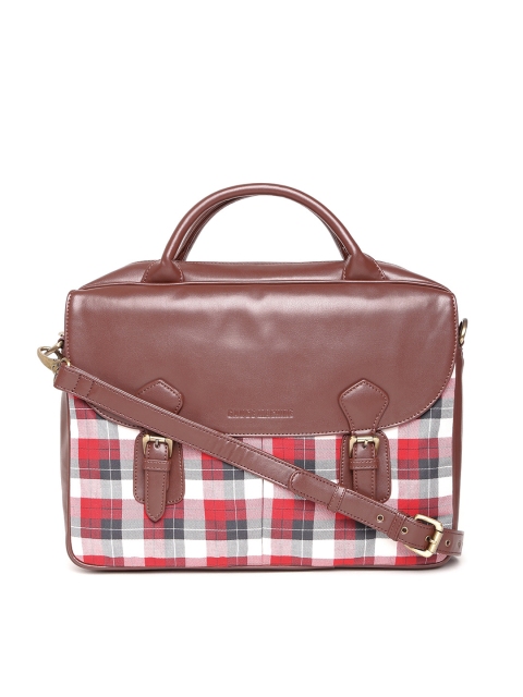 

Gauge Machine Unisex Brown & Red Checked Handcrafted Laptop Bag with Sling Strap