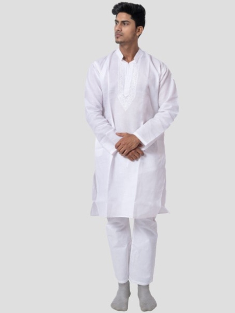 

FAWOMENT Men White Pure Cotton Kurta with Pyjamas